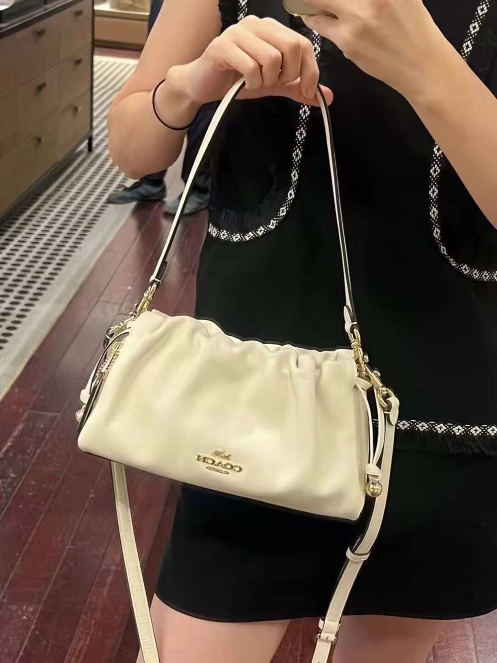 Coach Cream Leather Shoulder Bag with Gold Hardware